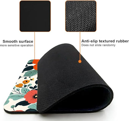 Mouse Pad, Cute Floral Pattern Flower Mouse Pads for Desk, 9.5" x 7.9" Non-Slip Rubber Base Computer Mousepad with Women, Portable Square Design for Wireless Mouse and Pad Laptop Office & Travel
