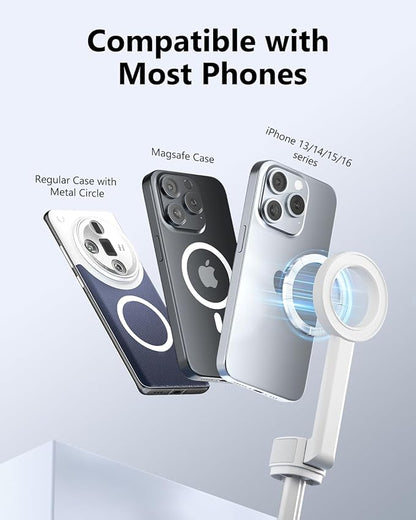UBeesize Magnetic Tripod for iPhone with Remote, 64’’ Extendable Phone Stand for Video Recording/Vlogging, N52 Strong Holder for iPhone 12-15/Android, Portable Travel Selfie Stick Tripod(White)