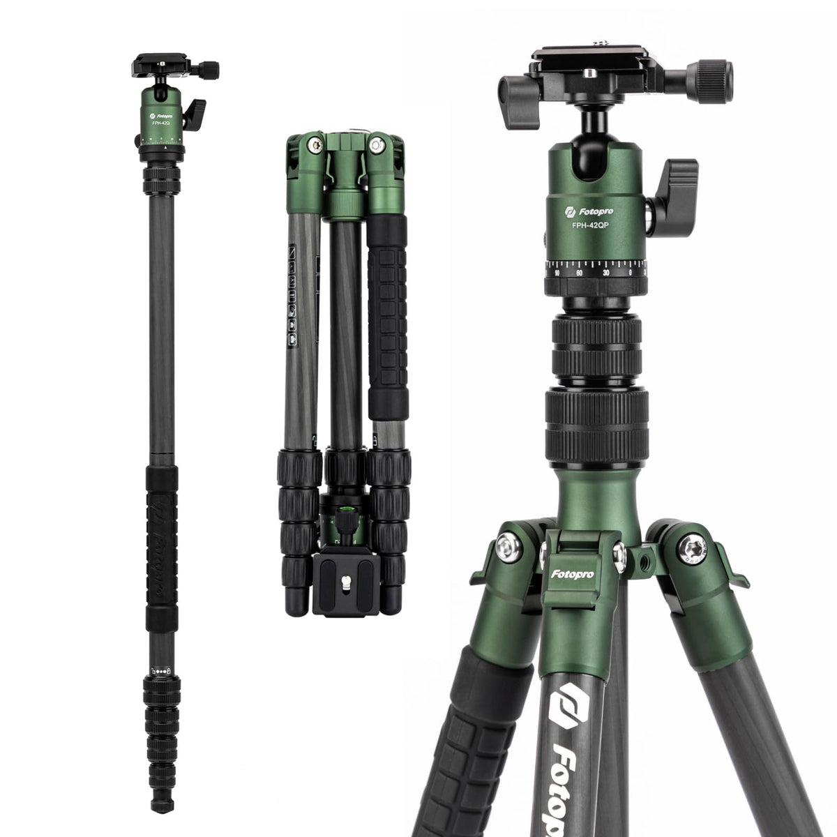 Fotopro X-GO Max 68" Carbon Fiber Camera Tripod, Professional Heavy Duty Camera Tripod with Ball Head, Detachable Monopod, Dia.28mm Leg, Load up to 26.46lbs, Weights only 3.3lb, for DSLR