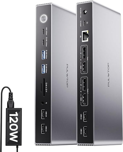 Displaylink Docking Station, USB C DisplayLink Dock Dual Displays for MacBook M1/M2/M3/M4 Windows, 4K@60Hz Displaylink Dock with 2 HDMI, 2 Display Port, 2USB C Data, 6 USBA, Ethernet, Audio