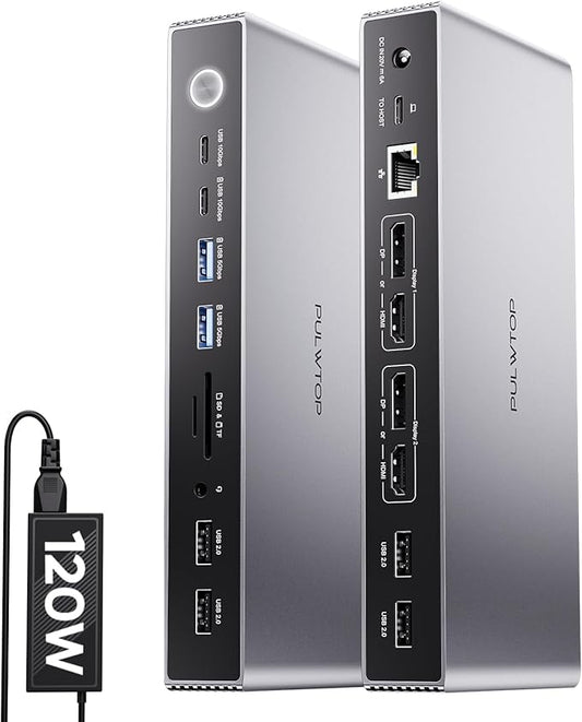 Displaylink Docking Station, USB C DisplayLink Dock Dual Displays for MacBook M1/M2/M3/M4 Windows, 4K@60Hz Displaylink Dock with 2 HDMI, 2 Display Port, 2USB C Data, 6 USBA, Ethernet, Audio