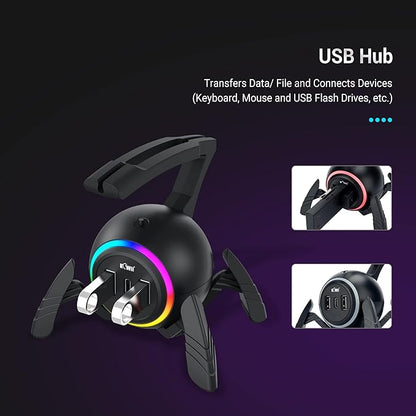 KIWIFOTOS Mouse Bungee RGB Gaming Mouse Cord Holder Controller, Upgraded Flexible Cable Management Smart RGB LED Lights 2 Port USB Hub & 1 Type-C, Spider Mouse Wire Holder