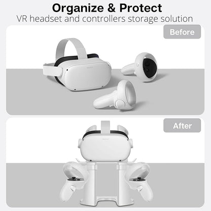 TNP VR Headset Stand for Oculus Quest 2 Holder Touch Controller Display Stand Docking Station White, Meta Quest 2/ Quest/Rift/Rift S/Samsung Odyssey VR Stand/Valve Index/HTC Vive/Valve Index