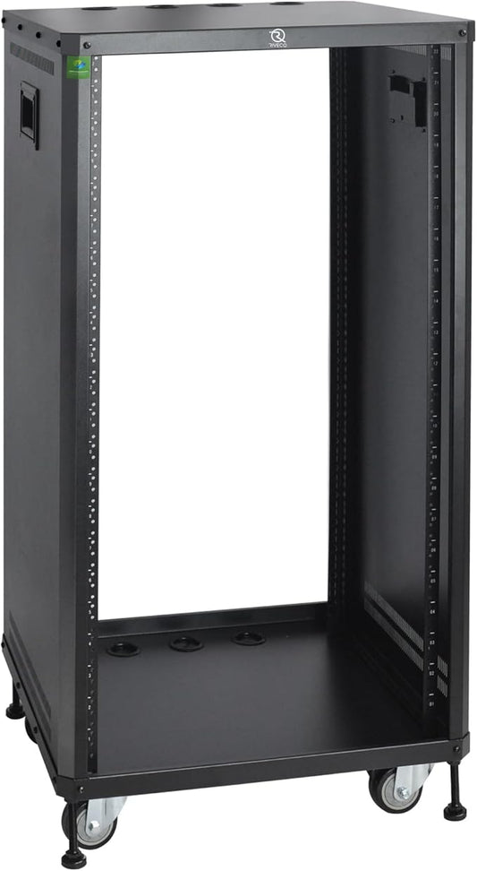 RIVECO POMU 22U Stereo & Server Rack with Caster Wheels, Rolling Network Cabinet, Open Frame Rack for 19-inch Audio Video Music Recording & IT Equipment, Obtuse Angel, Lifting Handle