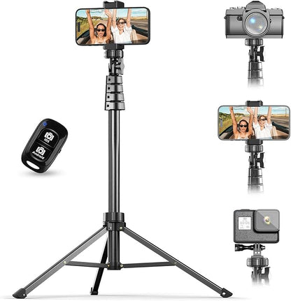 UBeesize 72" Phone Tripod & Selfie Stick, Camera Tripod Stand with Wireless Remote and Phone Holder,Compatible with iPhone Android, Perfect for Selfies/Video Recording/Live Streaming Black