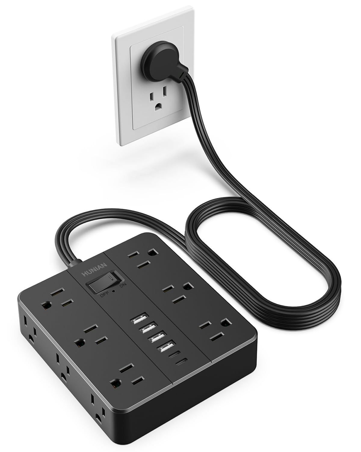 Flat Plug Power Strip, 5Ft Extension Cord with Multiple Outlets