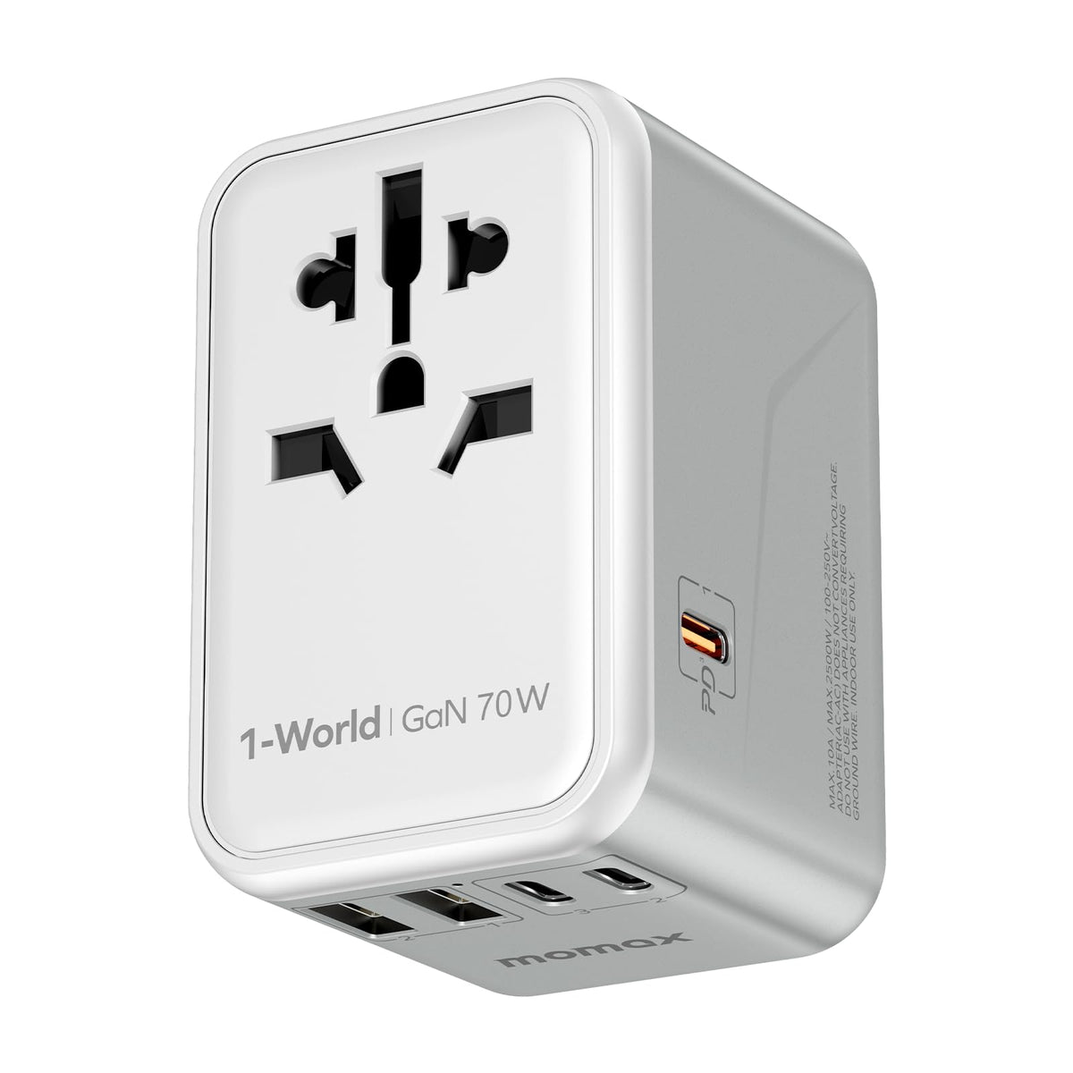 MOMAX 70W GaN Universal Travel Adapter, All-in-One Travel Charging