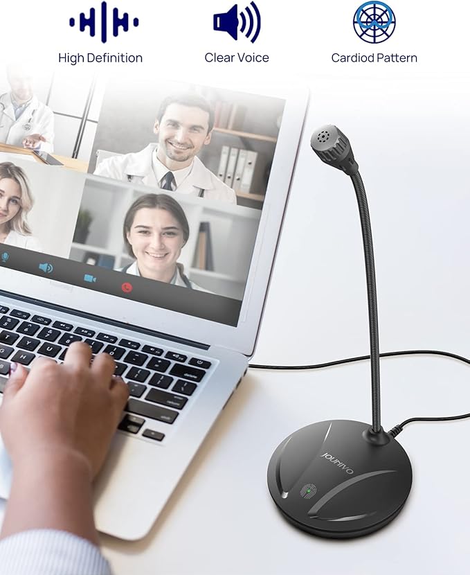 JOUNIVO USB Microphone for Computer, PC/Laptop Mic, Mute Button with LED Indicator, 360 Degree Gooseneck Design, Desktop Microphone for Streaming, Recording, Dictation, Podcasting, YouTube, JV610