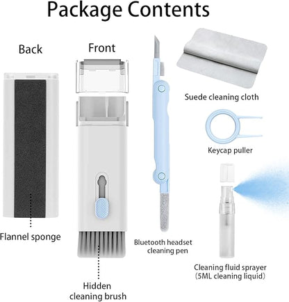7 in 1 Electronic Cleaner Kit – Keyboard and Laptop Cleaning Kit with Brush for AirPods Pro, Phone, Computer, and Screen, Includes Bonus Flannel Cloth – Blue