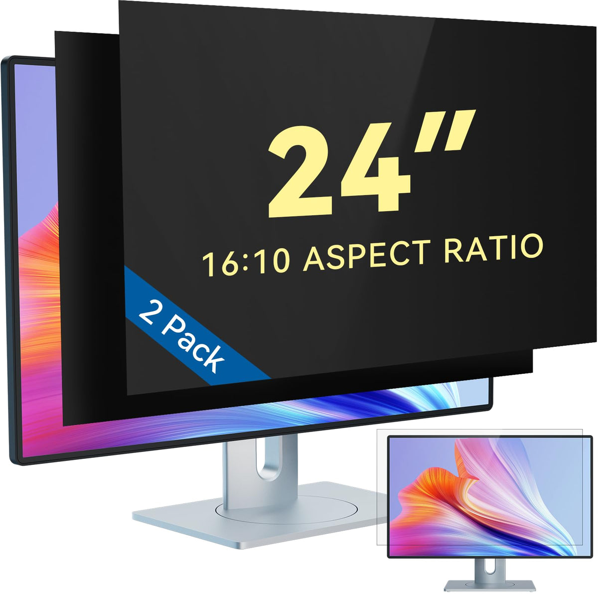 IPROKKO [2-Pack] 23.8 Inch Computer Privacy Screen Filter for 16:9 Widescreen Monitor, Removable 23.8in Anti Blue Light Glare Privacy Shield, Anti Spy Security Protector for Hp Dell Asus Acer Samsung