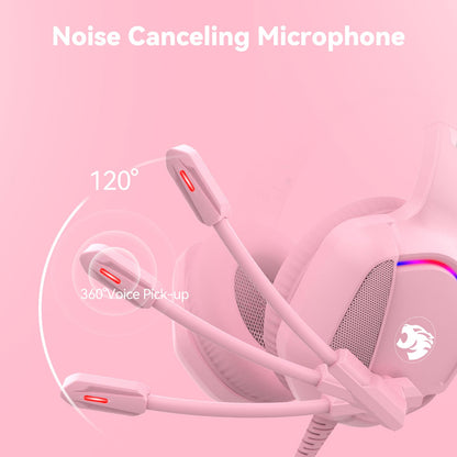 IMYB A36 Pink Gaming Headset with Mic Stereo Headphones for Pc, PS5, Xbox