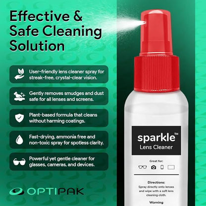 Sparkle Anti-Reflective Lens Cleaner Spray kit | (1) 1oz Glasses Cleaner Spray + (1) Microfiber Cloth for Eyeglasses, Sunglasses, Lenses, Screens and Camera Cleaning Kit (2 Piece Set)
