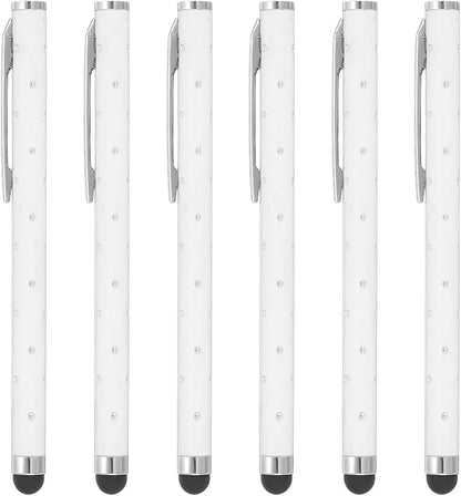 PATIKIL Stylus Pens for Touch Screens, 6 Pcs High Precision Universal Bling Stylus Crystal Metal Capacitive Pen for Touch Screen Devices Phone Tablets Laptop, White