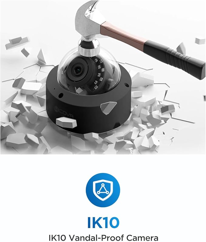 4COVR NVR Security Camera System, 6X 8MP IK10 Vandal-Proof Commercial Wired PoE IP Dome Camera IP67, AI Human Vehicle Detection, 8 Channel 4K NVR 2TB HDD, 24/7 Home Surveillance Outdoor, LY54AB8M0806
