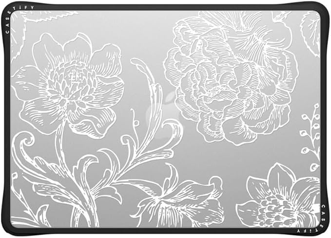CASETiFY Impact MacBook Air 13.6" (M2-M4) Case [Cushioned Impact Corners/Scratch-Resistant/Anti-Slip Grip] - White line Art Flowers - Clear Black