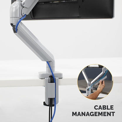 Fellowes Platinum Series Single Monitor Arm for 40-Inch Monitors, Full Motion, 360° Rotation, VESA Mount with Grommet or Clamp, USB Ports, Ergonomic, Silver, 8056401