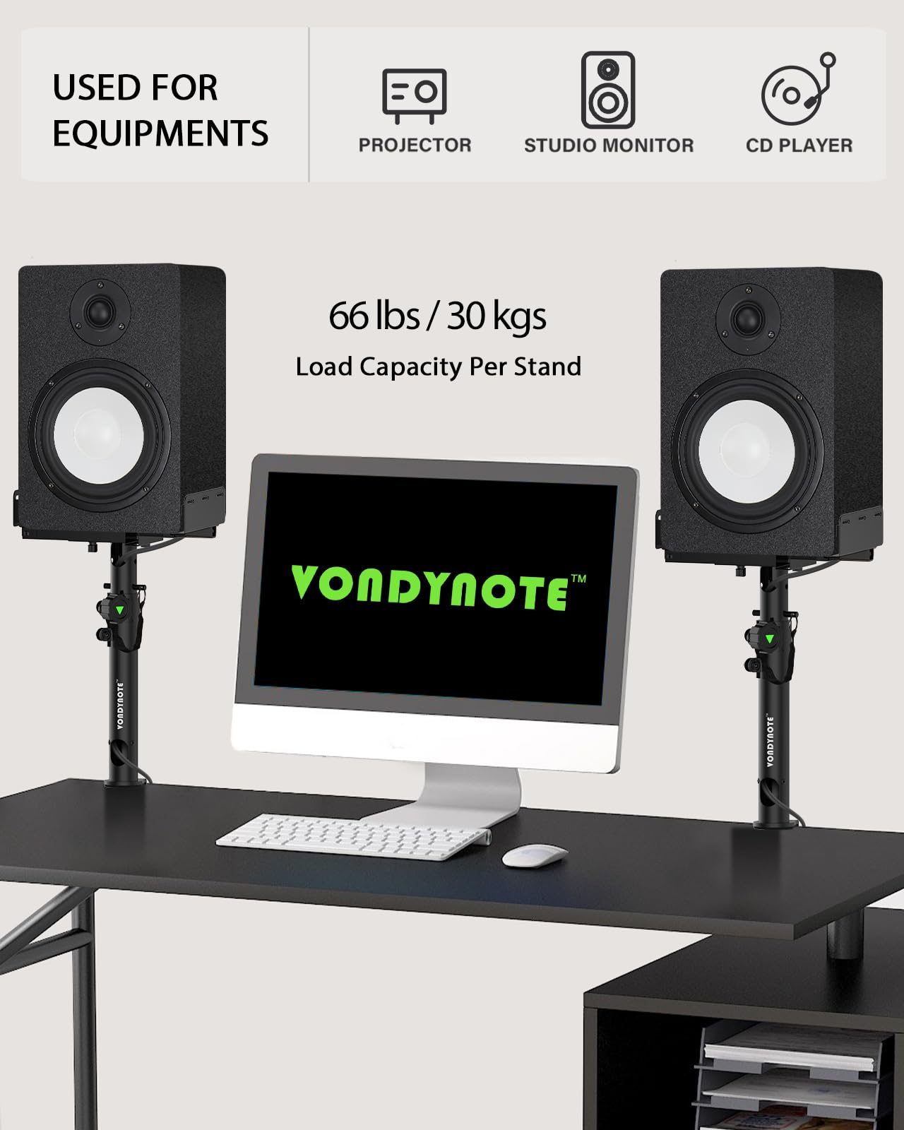Vondynote Dual Side Clamp Desk Studio Monitor Stands with Cable Management