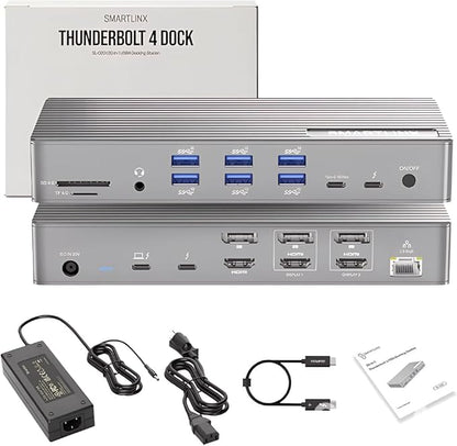 Thunderbolt 4 Dock with DisplayLink - USB-C/A MacBook Docking Station, Chrome, Windows 10/11 Compatible - 21 Ports, Dual/Triple/Quad/5 Monitor Support - 40Gbps, 150W Charging, 8K/4K Display