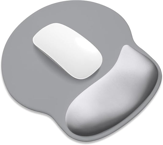 ITNRSIIET Ergonomic Mouse Pad with Wider Memory Foam Wrist Rest +17%, Curved Cushion Reduces Pressure 20%, Pain Relief, Non-Slip, Smooth, Cute Color Desk Accessory, 9.85 x 9 inch, Light Gray Accent