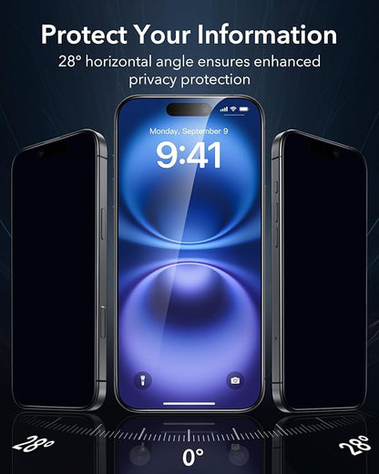 ESR 3 Pack for iPhone 16 / iPhone 15 Privacy Screen Protector, Anti-spy Tempered-Glass Privacy Screen Protector with Easy Installation Tool, Micro-Curved Edges, Case Friendly