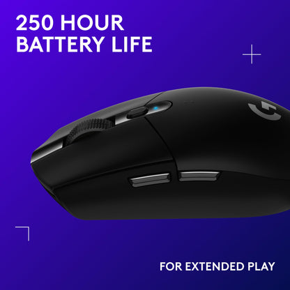 Logitech G305 Lightspeed Wireless Gaming Mouse, Hero Sensor, 12,000 DPI, Lightweight, 6 Programmable Buttons, 250h Battery, On-Board Memory, Compatible with PC, Mac - Black