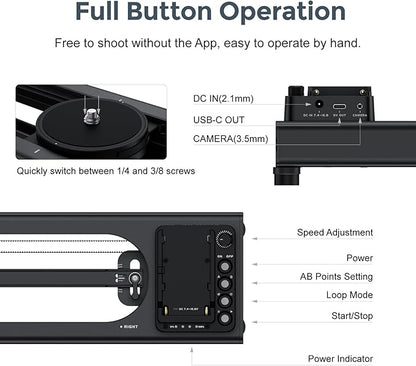 Accsoon Toprig 16inch/40cm Camera Slider Motorized, Button&APP Control, Video Mode/Time-Lapse/Loop Mode/120° Panoramic for Video Shooting Photography Video Slider, Compatible with Gopro DSLR Camera