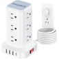 Power Strip with 12 Outlets 4 USB (1 USB C), 6.5Feet Extension Cord with Multiple Outlets, Charging Station, Power Strip Tower, Home Office Desk Supplies