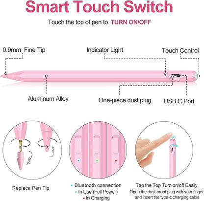 Stylus Pen for iPad 2018-2025 with Palm Rejection, Apple Pencil for Pad11th/10th/9th/8th/7th/6th Gen, iPad Pro 11/12.9 inch, New iPad Air 2025 11&13-inch(M3/2) /5th/4th/3th Gen, iPad mini 6th/5th
