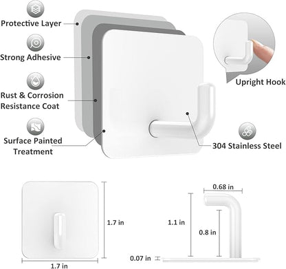 VIS'V Adhesive Hooks, Metal Shower Wall Stick on Hooks, Waterproof, 2 Extra Adhesive Strips, White, 4 Pcs