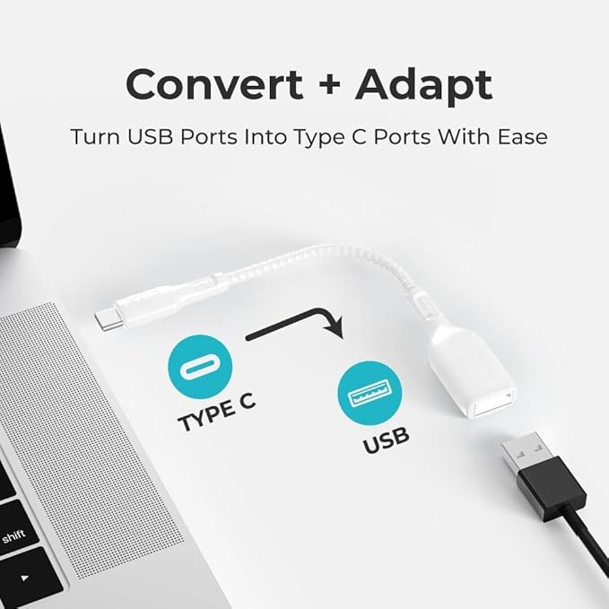 BLACK+DECKER USB C to USB A Adapter, USB C Male to USB Female Adapter Nylon Braid, Type C OTG Cable Compatible w/iPhone 16 15 Pro, MacBook Pro 2022/Air/Mini, iPad—2 Pack, 3" (White)