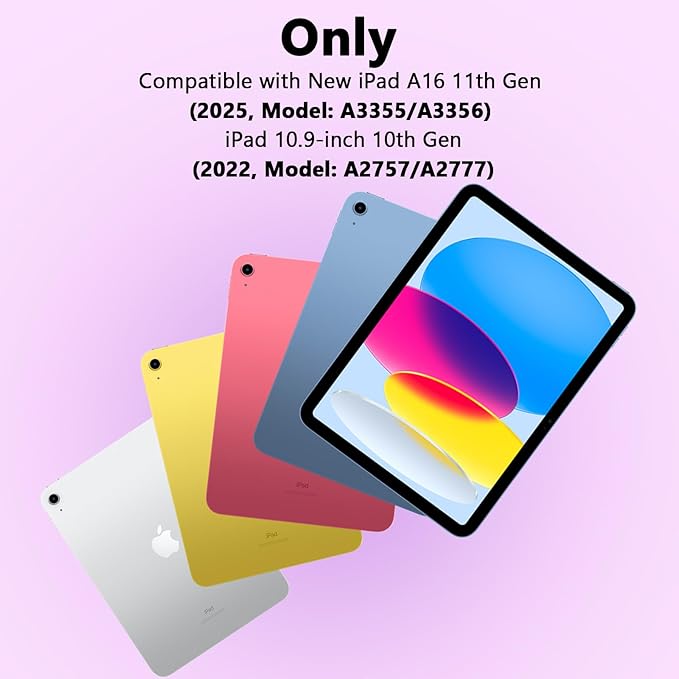 HOTLIFE for iPad A16 11th Generation/10th Generation Case with Keyboard,Touch Keyboard for iPad 11" /10th Gen 10.9 inch 2022-10 Color Backlight, 360° Rotatable Protective Cover (Light Purple)