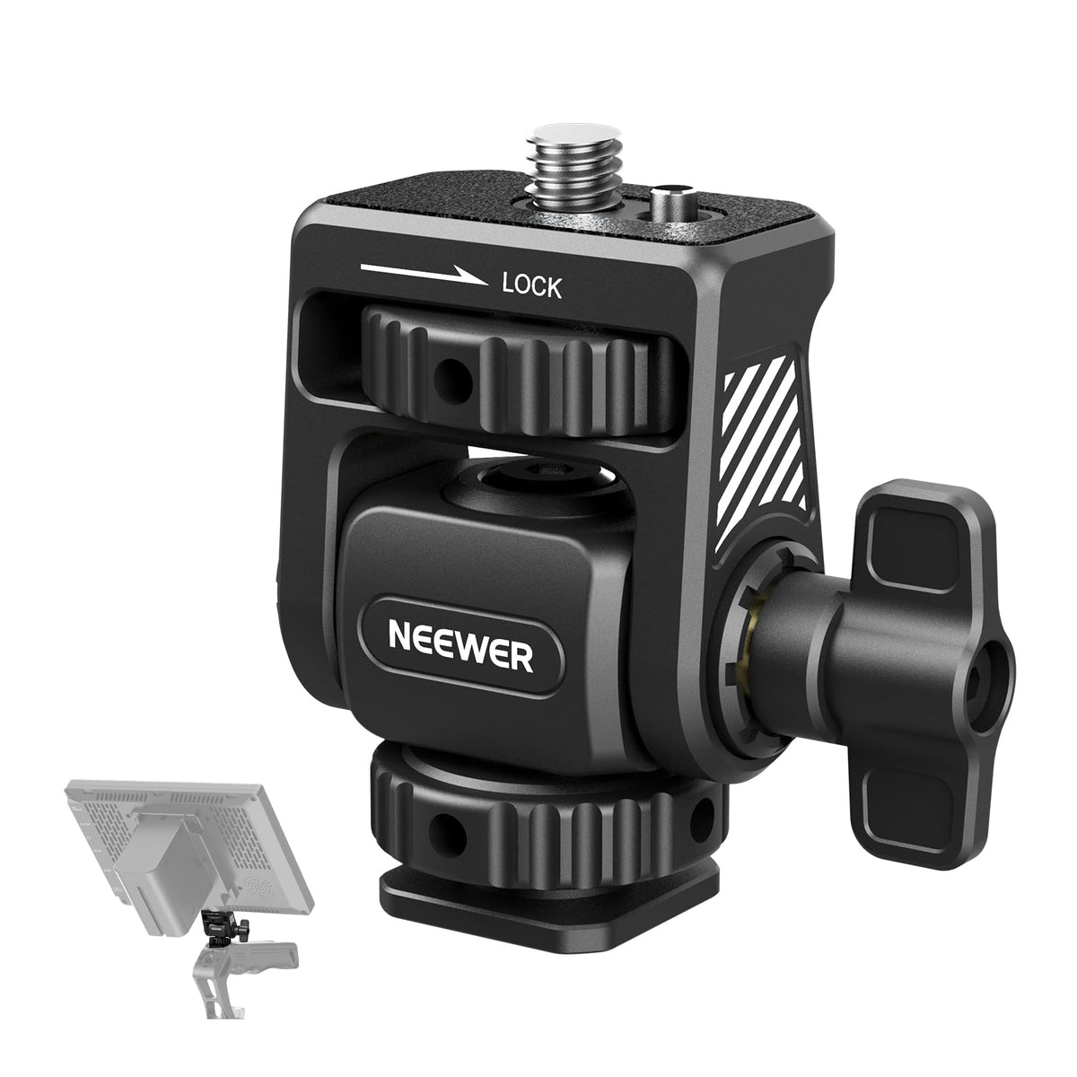 NEEWER Field Monitor Mount Monitor Holder with 1/4" Screw, 360° Swivel, 180° Tilt, Anti Twist Screw Compatible with Atomos Ninja 5" & 7" Camera Monitor Compatible with SmallRig Camera Cage, MA021