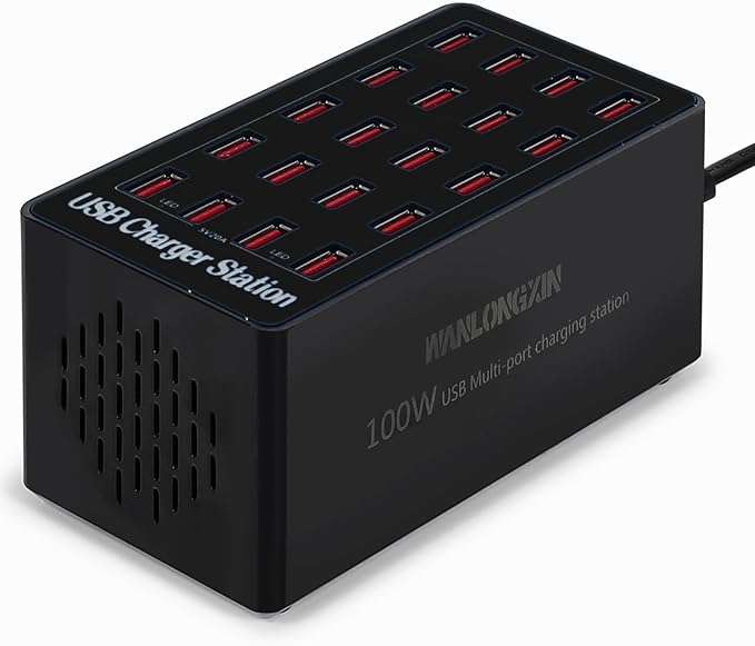 Charging Station, 100W20Port USB Charging Station, Multiple USB Charger Station, Charging Station for Multiple Devices, Multi USB Charging Station, Chargers for Multiple Devices, black