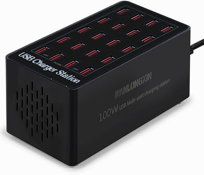 Charging Station, 100W20Port USB Charging Station, Multiple USB Charger Station, Charging Station for Multiple Devices, Multi USB Charging Station, Chargers for Multiple Devices, black