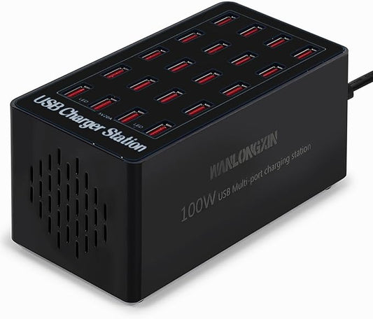 Charging Station, 100W20Port USB Charging Station, Multiple USB Charger Station, Charging Station for Multiple Devices, Multi USB Charging Station, Chargers for Multiple Devices, black