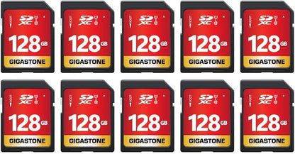 GIGASTONE 128GB SD Card 10-Pack UHS-I U1 Class 10 SDXC Memory Card Full HD Video for Canon Digital Camera, Full-Sized SD Card, with 10 mini case