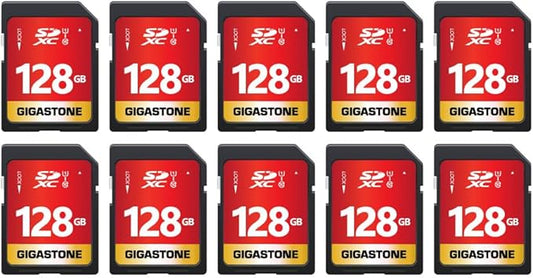 GIGASTONE 128GB SD Card 10-Pack UHS-I U1 Class 10 SDXC Memory Card Full HD Video for Digital Camera, Speed up to 80MB/s, Full-Sized SD Card, with 10 mini Cases
