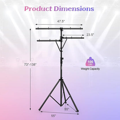 S AFSTAR Pro Audio Tripod, Multi Arm Tripod w/ 6.1-11.5 FT Adjustable Height, Portable T Bar Lighting Stand w/ 100 LBS Capacity, DJ Lighting Stand Suitable for Stage Bar Banquet Party