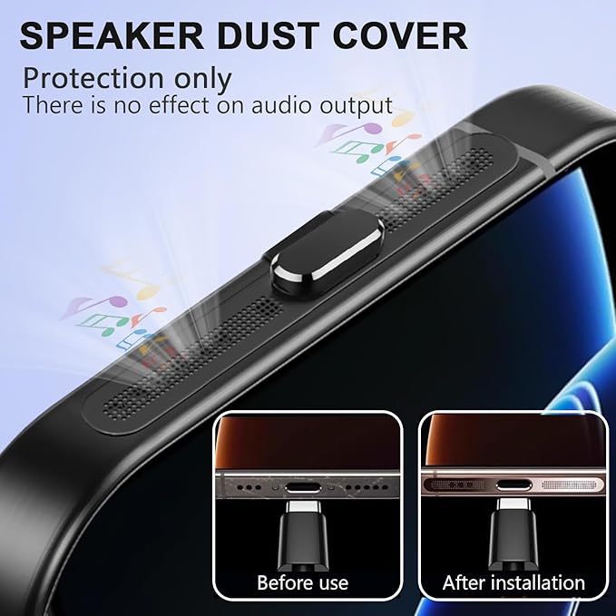 6 Pack USB C Dust Plug, Anti-Lost USB C Plug Cover USB C Charging Port Protector Cover with Speaker Dust Cover Compatible with iPhone, 16, 15 (Pro, Plus, Pro Max) iPhone 17