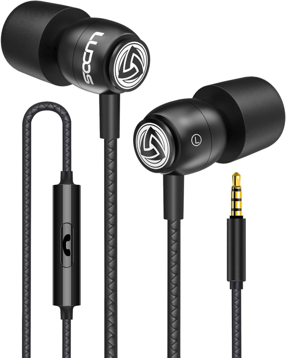 LUDOS Clamor Wired Earbuds in-Ear Headphones, 5 Years Warranty, Earphones with Microphone, Noise Isolating Ear Buds, Memory Foam for iPhone, Samsung, School Students, Kids, Women, Small Ears - Purple