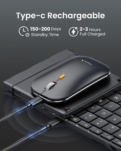 ProtoArc Foldable Keyboard and Mouse, XKM01 True Full-Size Folding Bluetooth Keyboard Mouse Combo for Business Travel, a Portable Office Suite On-The-Go, Compatible with Laptop iPad Tablet - Black