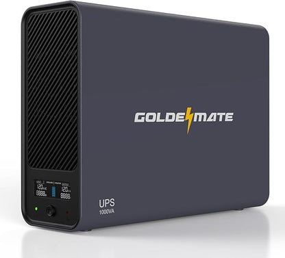 GOLDENMATE 1000VA/800W Lithium UPS Battery Backup and Surge Protector, Sinewave UPS System with LiFePO4 Battery(230.4 Wh), 2025 Upgraded Pro Ver. with Communication Port, 8 Outlets, LCD Display, Gray