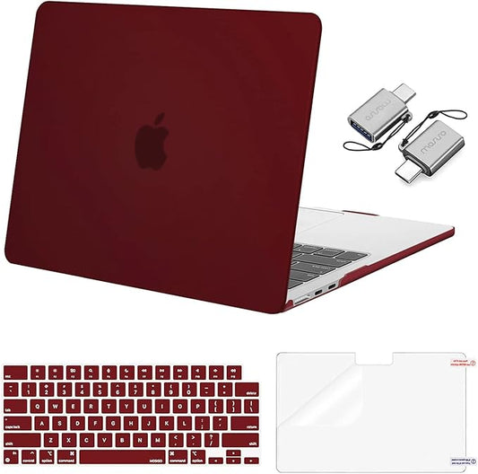 MOSISO Compatible with MacBook Air 13 inch Case M5 2026 M4 2025 M3 M2 2024-2022 A3449 A3240 A3113 A2681, Hard Shell&Keyboard Cover&Screen Film&Type C for MacBook Air 13.6 inch Case, Burgundy