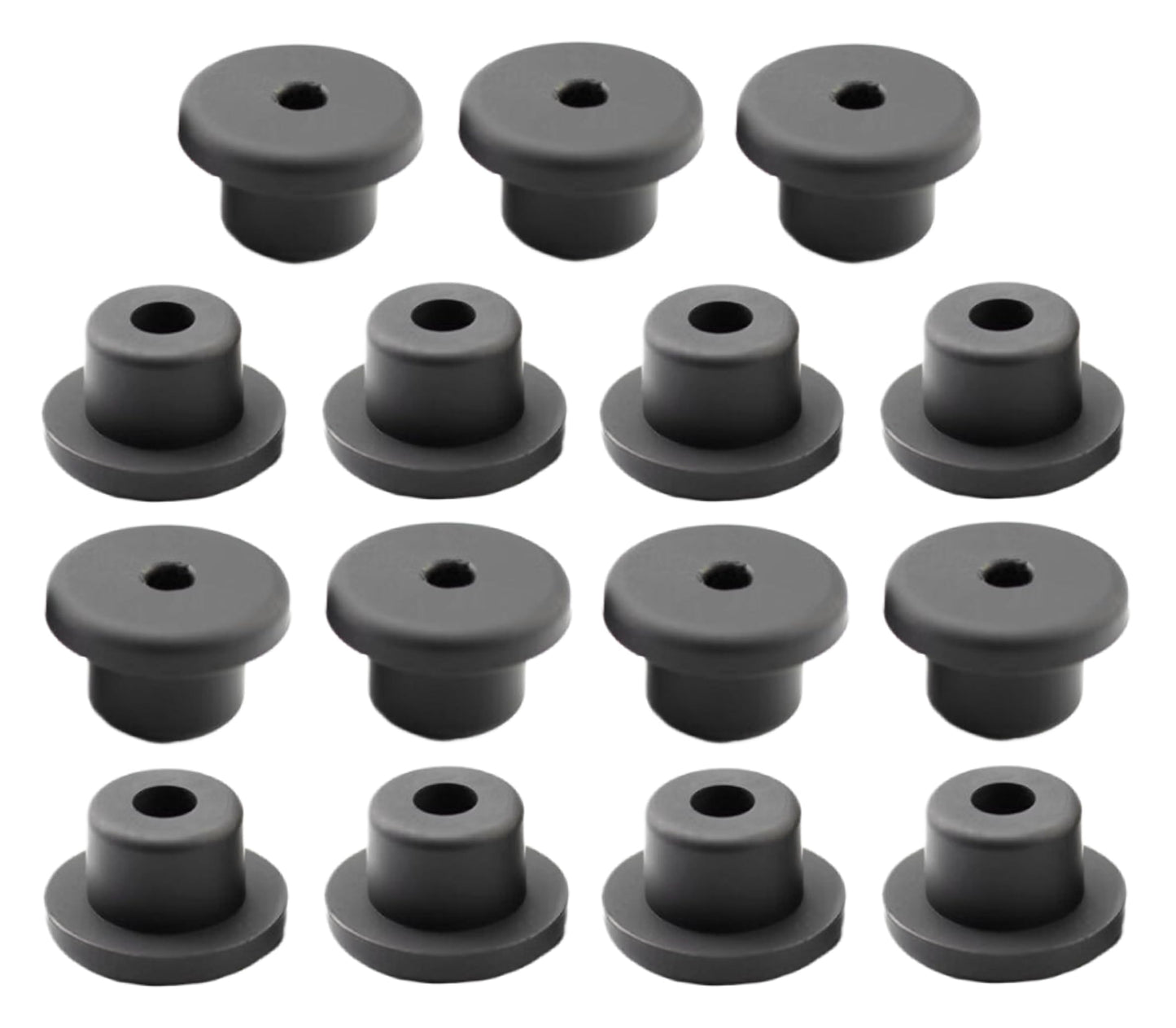 15 pcs 9/16" Drill Hole，1/4" ID Black Silicone Top hat Rubber Grommets for Wiring，Automotive，Firewall，Hole Plug，Desk，Screw，Water and Gas Pipe，Drain，House Siding，Cable Bushing，Glass，Wire Plug