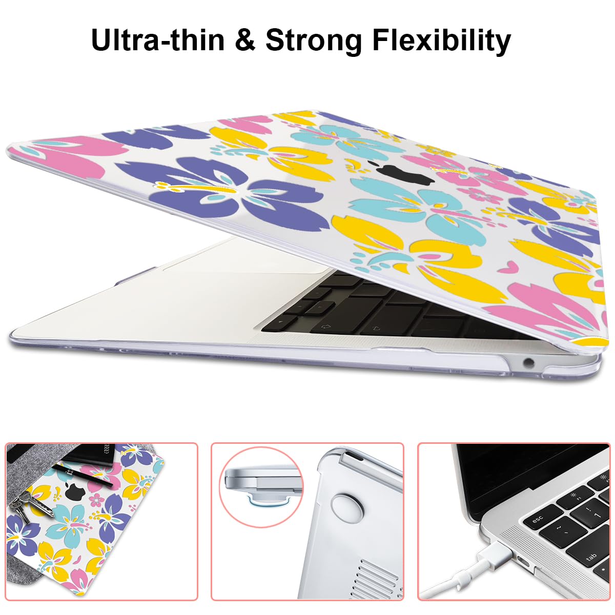 LCMOCICO for MacBook Air 13 Inch Case 2021 2020 2019 2018, Pattern Plastic Hard Shell Case Keyboard Cover for Mac Air 13 A2337 M1 A2179 A1932 with Touch ID & Retina Display, Colorful Hibiscus Flower