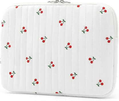 Puffy Laptop Sleeve 13-15.6 Inch Cute Quilted Laptop Protective Case Padded Floral Computer Sleeve for MacBook (B-Cherry, 13 Inch)