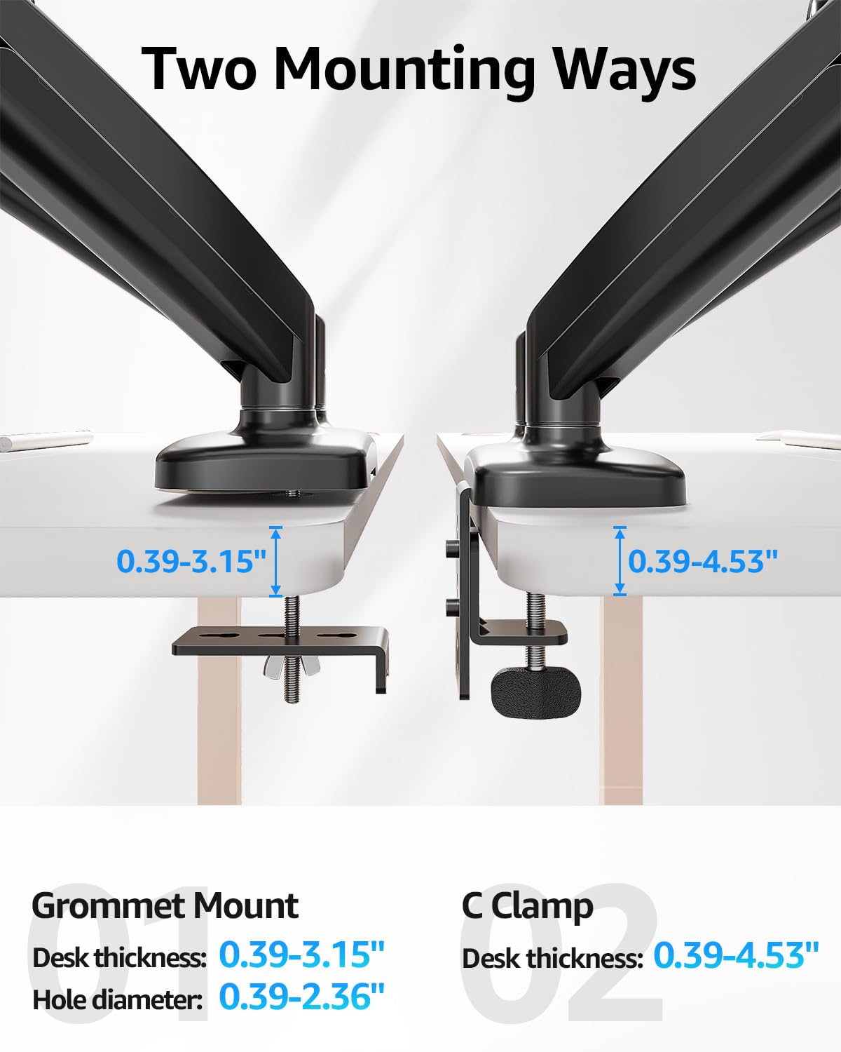 MOUNTUP Dual Monitor Stand for Desk, Monitor Arms for 2 Monitors 32 27 24 22 Inches, Height Adjustable Double Monitor Mount, VESA Mount with C-Clamp & Grommet Base, Holds 4.4-17.6lbs