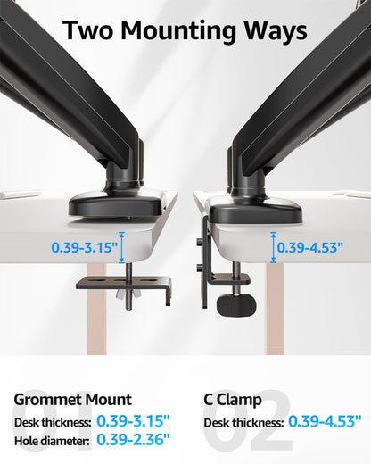 MOUNTUP Dual Monitor Stand for Desk, Monitor Arms for 2 Monitors 32 27 24 22 Inches, Height Adjustable Double Monitor Mount, VESA Mount with C-Clamp & Grommet Base, Holds 4.4-17.6lbs