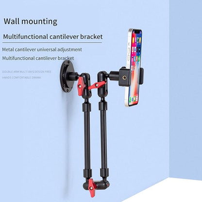 Adjustable Mobile Phone Holder for Desk, Wall Mount and Ceiling Mount Bracket for Phone and Other Smartphones (Metal Base+82cm arms+Phone Clip)
