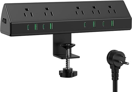 Jgstkcity Desk Clamp Power Strip USB C 45W,8 USB,15FT Cable,Black